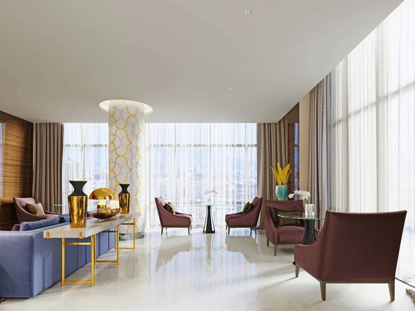 Lobby Hotel Helle Farben Raum Mit Einer Goldenen Konsole Mit — Stockfoto
