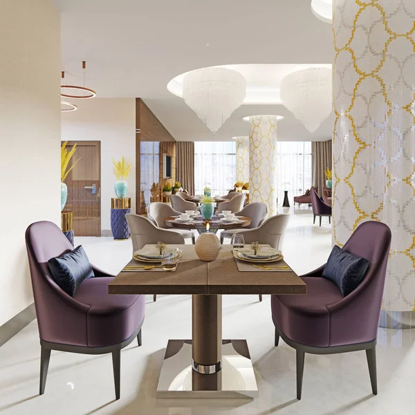 Modern concept design of restaurant lounge. 3D Rendering