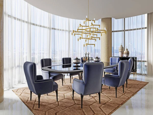 大きなテーブルと柔らかい椅子に豪華なアールデコ スタイルの会議室 レンダリング — ストック写真