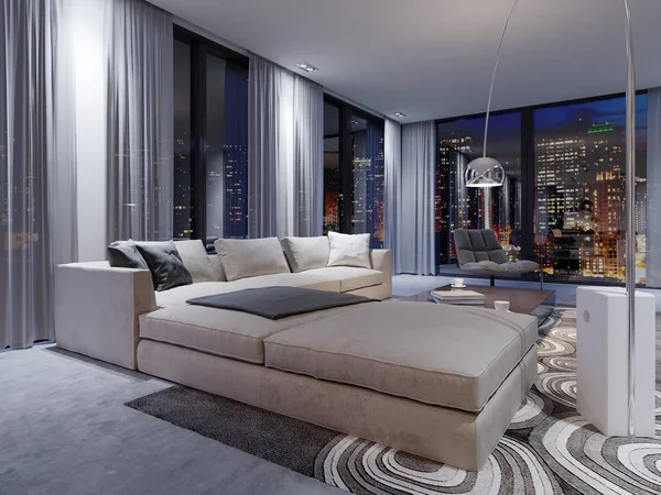 Moderne Apartments Mit Einem Großen Weißen Sofa Der Nähe Des — Stockfoto