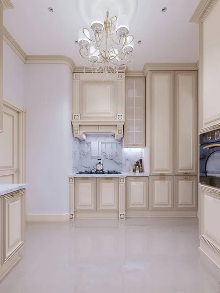 Cocina Beige Estilo Clásico Moderno Nueva Casa Renderizado — Foto de Stock