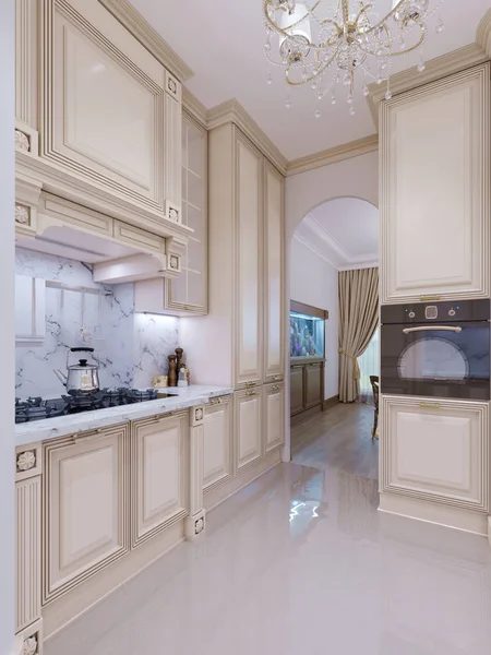 Schöne Kücheneinrichtung Neuem Luxus Haus Mit Blick Auf Das Wohnzimmer — Stockfoto