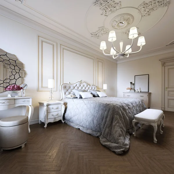 Классическая Спальня Легкий Дизайн Интерьера Рендеринг — стоковое фото