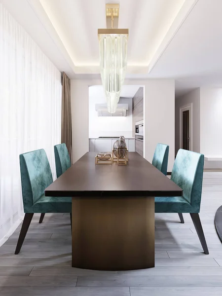 Sala Jantar Brilhante Estilo Contemporâneo Com Mesa Jantar Designer Cadeiras — Fotografia de Stock