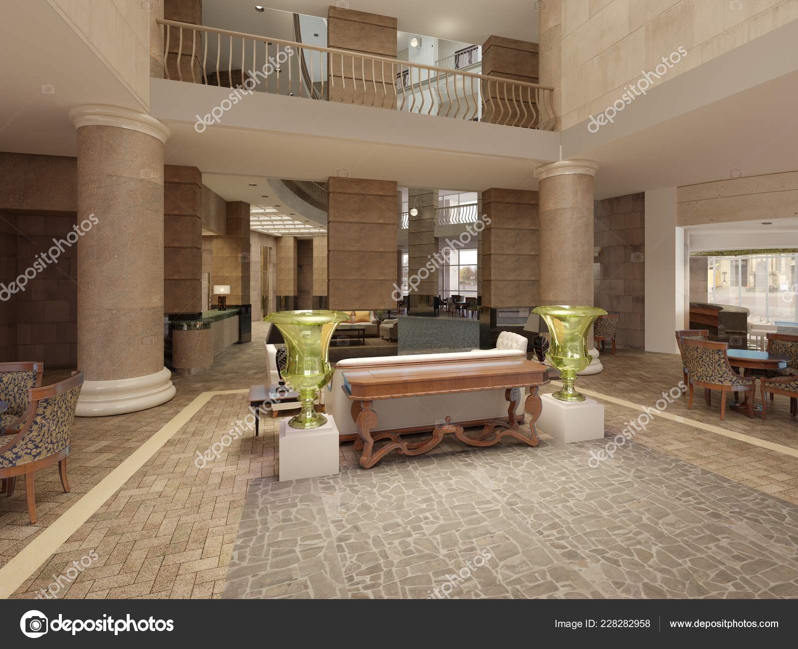 Luxurious Multi Storey Lobby Hall Five Star Hotel Stone