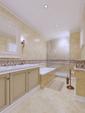 Modern bir banyo, klasik tasarım iç. 3D render