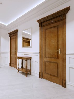 Modern bir klasik iç koridor anahtarlarında masa. 3D render.