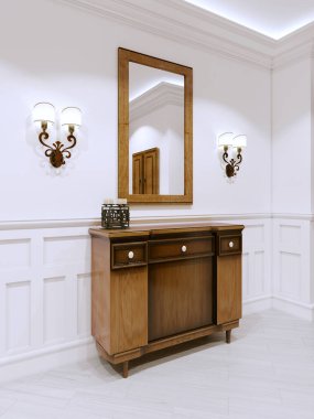 Ahşap çekmeceli bir klasik tarzı koridorda. Daire İç koridorda. 3D render.