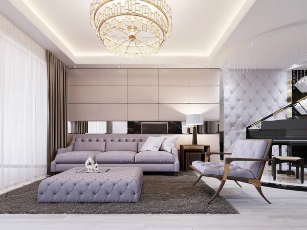Modern Classic New Art Deco Living Room Interior Design Purple — Stock Photo, Image