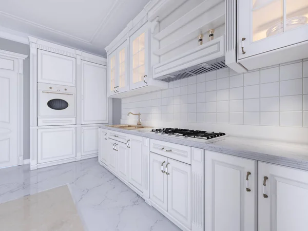 Elegante Cocina Blanca Estilo Clásico Moderno Apartamento Renderizado — Foto de Stock