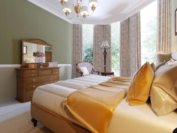 古典的な寝室のスタイルは テーブル側では インテリア デザインのコンセプトの枕とランプのセット レンダリング — ストック写真