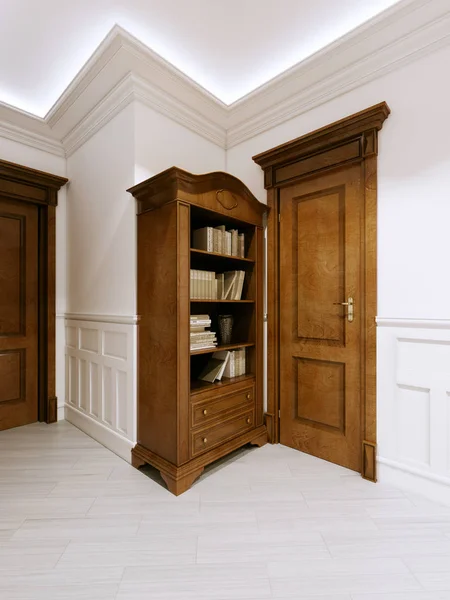 Livraria Clássica Madeira Com Livros Uma Porta Lado Corredor Renderização — Fotografia de Stock