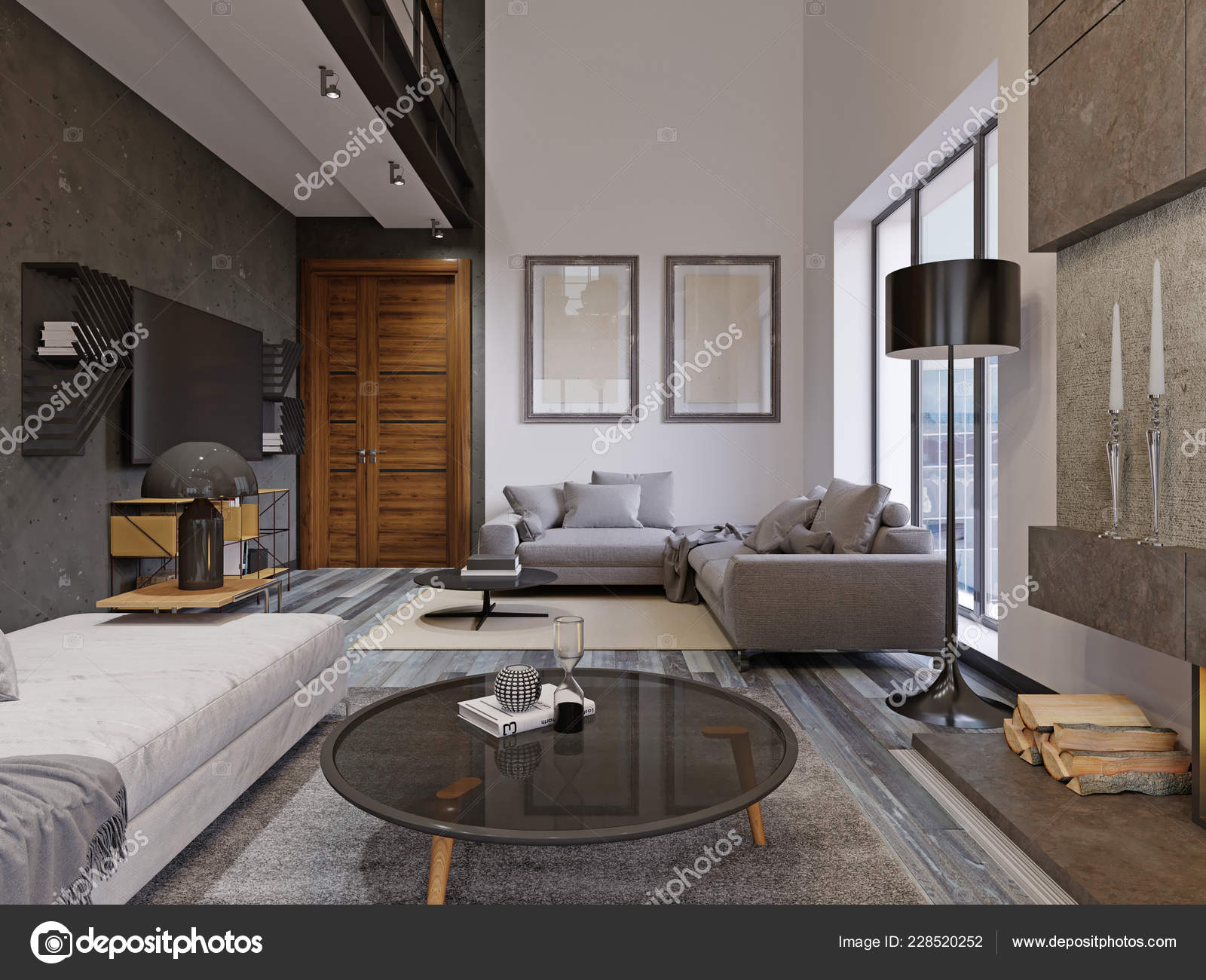 Schone Und Grosse Hipster Design Wohnzimmer Interieur Mit