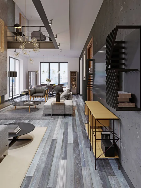 Modernes Studio Apartment Mit Einem Zweiten Stock Loft Stil Mit — Stockfoto