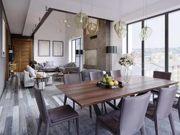 Interiér Elegantní Moderní Jídelně Jídelna Luxusních Domů Kuchyň Jídelna Obývací — Stock fotografie
