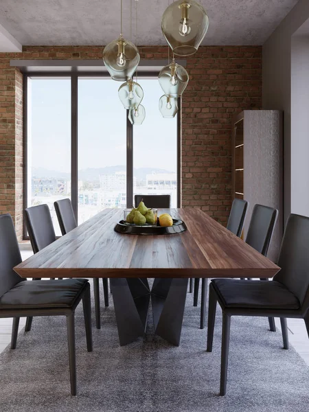Yemek Masası Sandalye Depolama Rafları Ile Rahat Çatı Katı Render — Stok fotoğraf