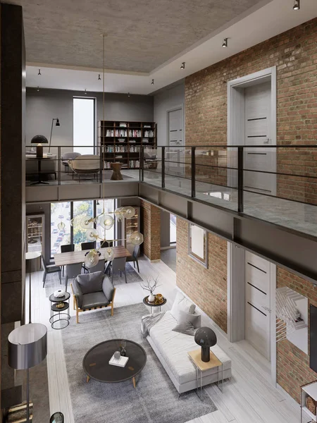 Loft Modern Interiör Designad Som Modern Lägenhet Med Öppen Planlösning — Stockfoto