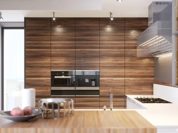 现代风格的现代厨房 市中心的豪华公寓 早餐区在舒适的全新公寓 — 图库照片
