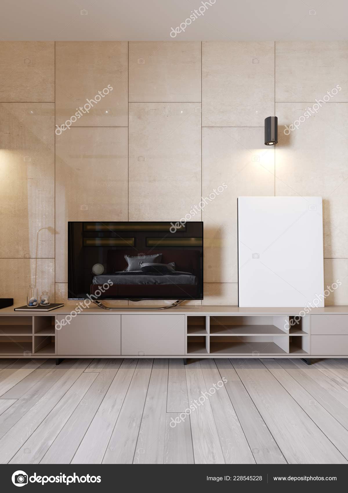 Modern Stand Shelves Wall Glossy Panenley Beige Color