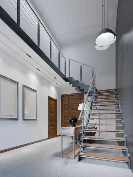 Escadaria Para Segundo Andar Apartamento Moderno Com Grades Metal Degraus — Fotografia de Stock