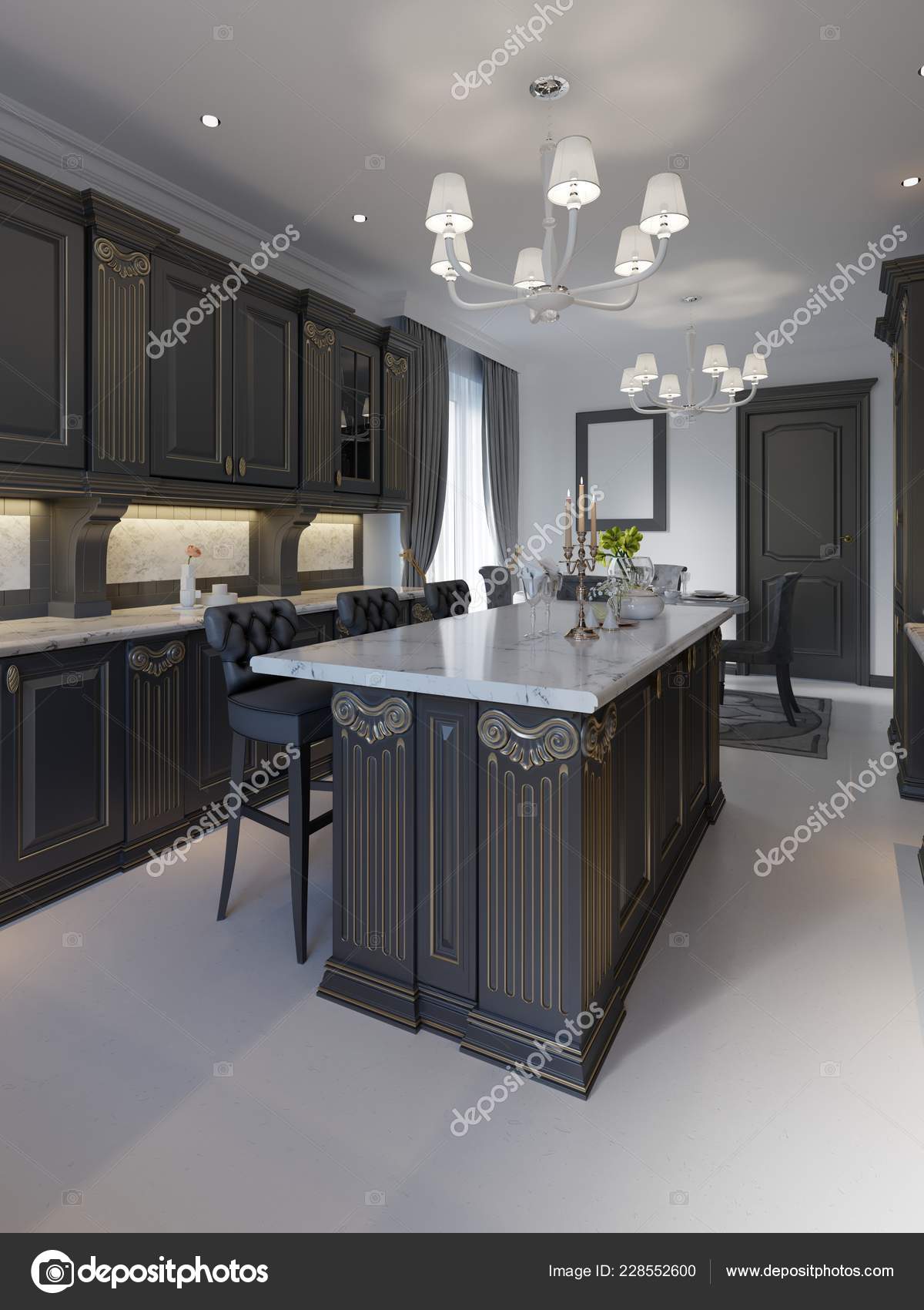 Beautiful Kitchen Luxury Home Island Pendant Lights Cabinets Self