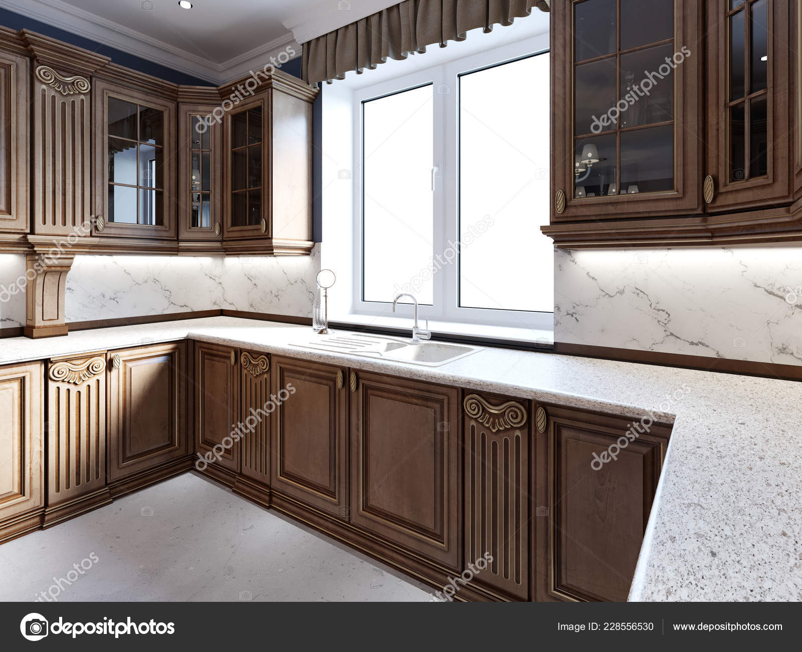 Classical Kitchen Luxury Home Oak Wood Cabinetry Rendering Stock Photo Image By Kuprin33 228556530