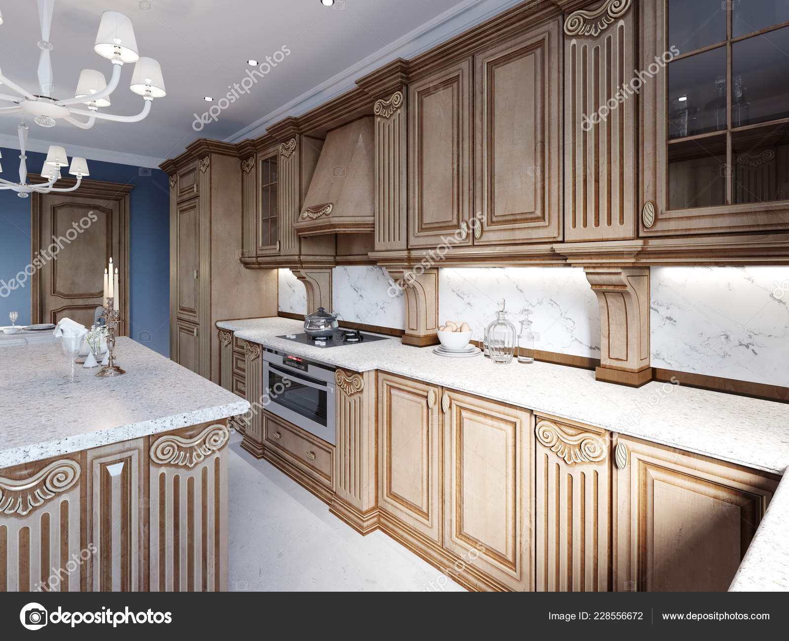 Classical Kitchen Luxury Home Oak Wood Cabinetry Rendering Stock Photo Image By Kuprin33 228556672