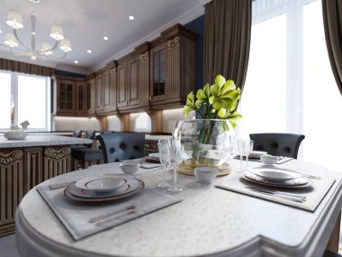 Elegance tablo için yemek Oda kurmak. 3D render