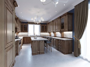 Modern mutfak oda yeni depolama kombinasyonu ve araçlarla. 3D render