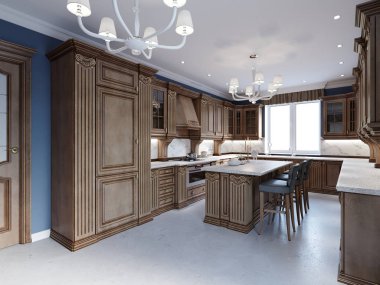 Modern mutfak oda yeni depolama kombinasyonu ve araçlarla. 3D render