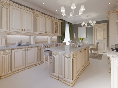 Klasik mutfak lüks öğeleri ile. 3D render