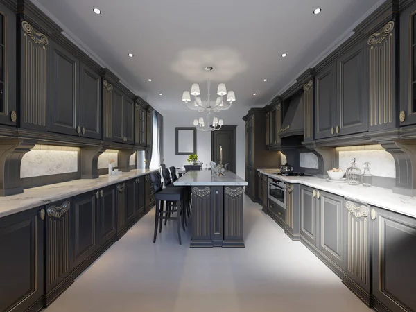 Cocina Clásica Moderno Diseño Interior Minimalista Con Detalles Madera Renderizado — Foto de Stock