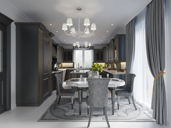 Sala Pranzo Moderna Stile Classico Nei Colori Bianco Nero Rendering — Foto Stock