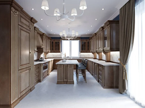 Modern mutfak oda yeni depolama kombinasyonu ve araçlarla. 3D render