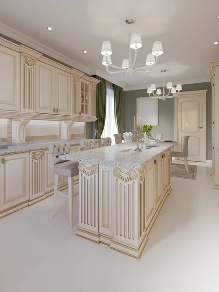 Kitchen Island Luxurious Classic Style Kitchen Rendering — Stock Photo, Image