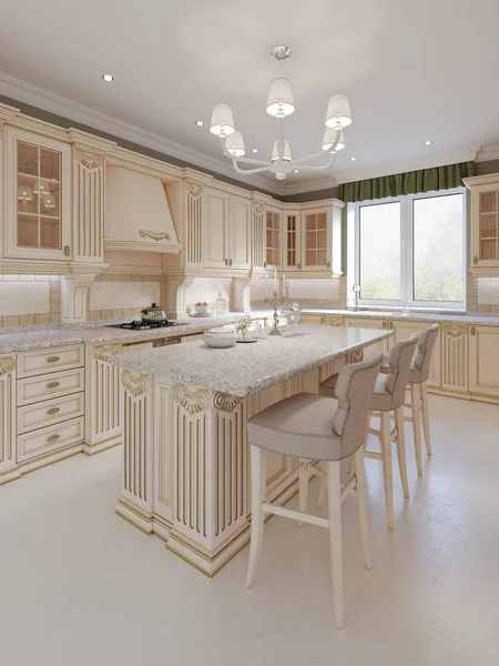 Kitchen Island Luxurious Classic Style Kitchen Rendering — Stock Photo, Image