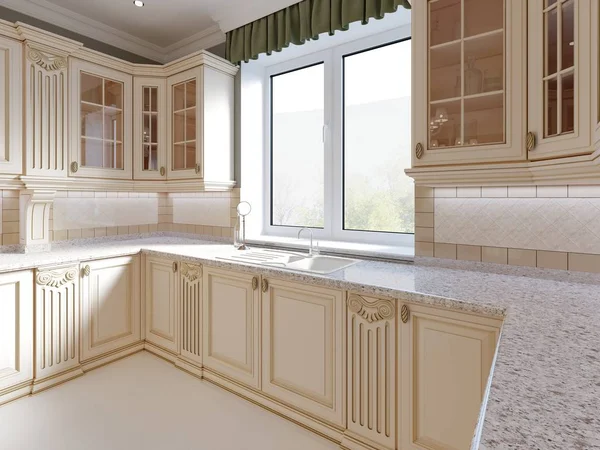 Cucina Beige Stile Classico Rendering — Foto Stock