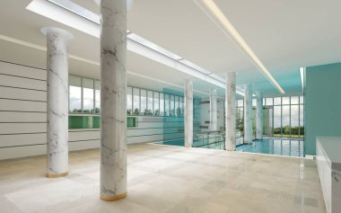 Çağdaş otel spa bekleme odası iç. 3D render