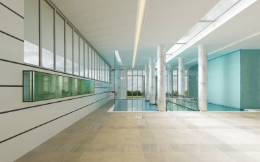 Çağdaş otel spa bekleme odası iç. 3D render