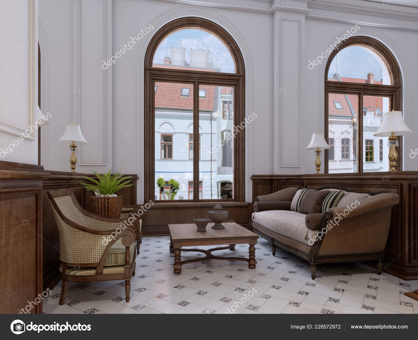 Luxury Waiting Area Five Star Hotel Massive Wooden Furniture