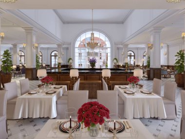 Otel restoranı klasik iç. 3D render