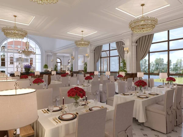 Klasyczny Wystrój Wnętrz Restauracji Hotelu Renderowania — Zdjęcie stockowe