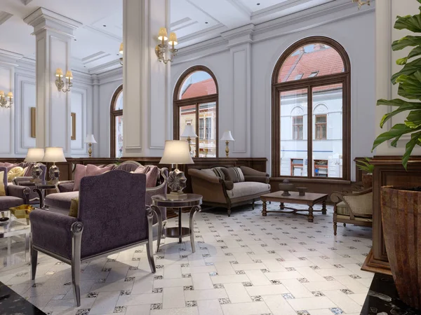 Clássico Estilo Hotel Lobby Interior Renderização — Fotografia de Stock
