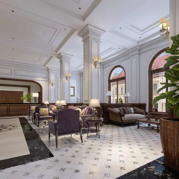 Modern Luxury Lobby Hotel Interior Luxurious Furniture Rendering — Stock Photo, Image