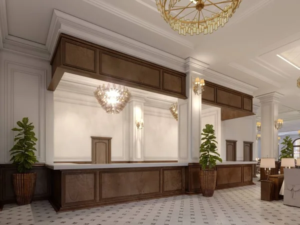 Recepção Madeira Maciça Elegante Interior Hotel Luxo Renderização — Fotografia de Stock
