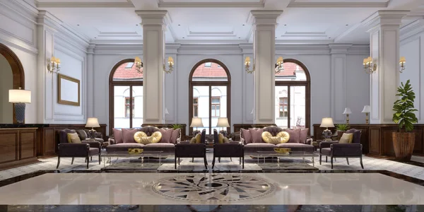Poczekalnia Piękne Wnętrza Luksusowego Hotelu Renderowania — Zdjęcie stockowe
