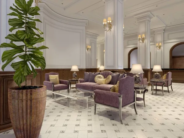 Modern luxury lobby hotel interior with luxurious furniture. 3d rendering