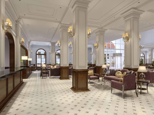 Lujo Estilo Victoriano Vestíbulo Del Hotel Aspecto Interior Renderizado —  Fotos de Stock