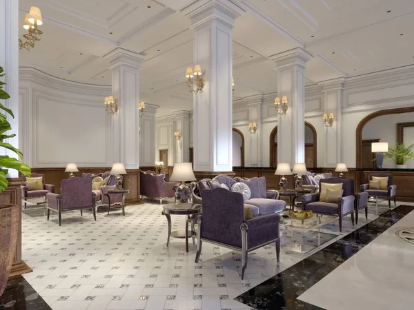 Luxury Victorian Style Hotel Lobby Interior Look Rendering — Stock Photo, Image