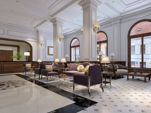 Lujo Estilo Victoriano Vestíbulo Del Hotel Aspecto Interior Renderizado — Foto de Stock
